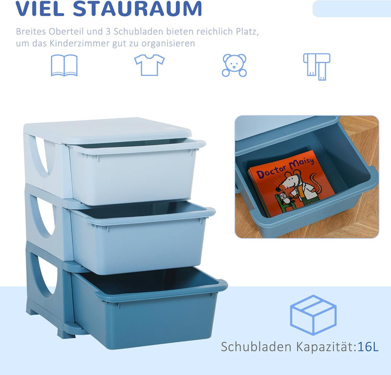 HOMCOM Schubladenschrank für Kinder mit Stauraum Aufbewahrungsboxen Spielzeug-Organizer Spielzeugkis