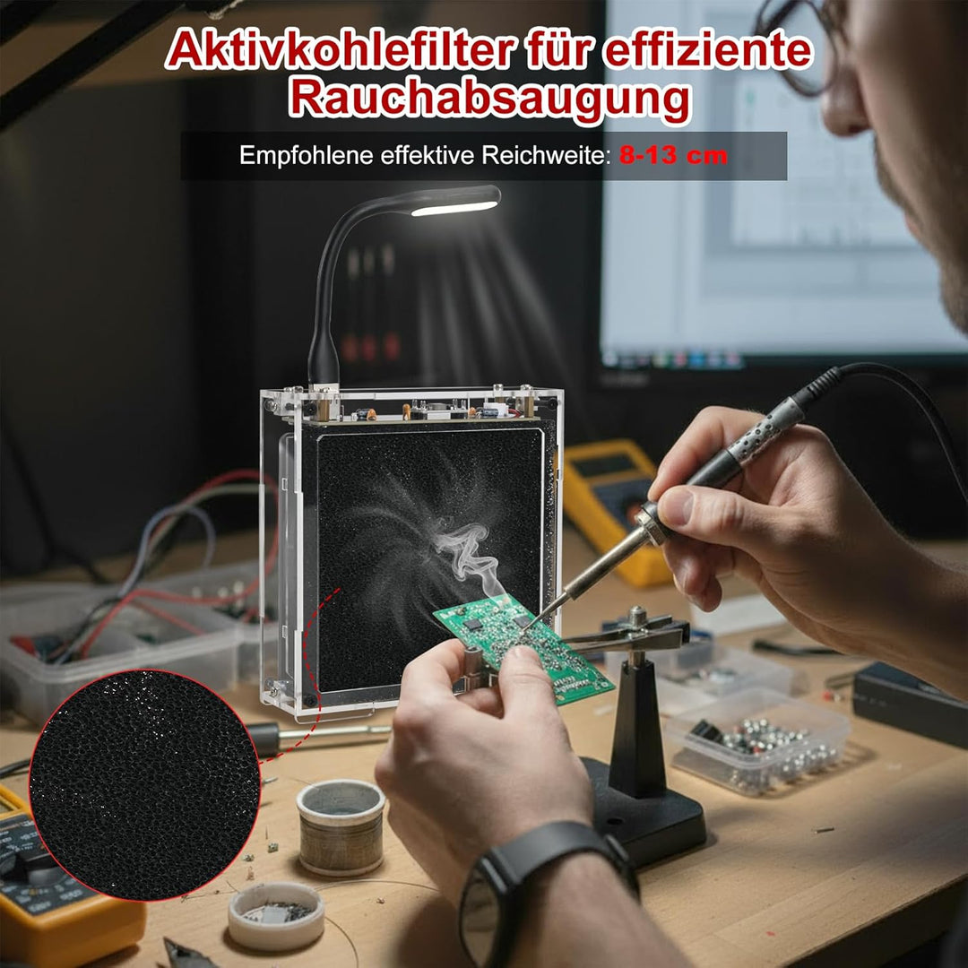 Löt Bausatz, DIY Lötnebelabsauger Lötprojekt-Set, Lötrauchabsorber-Set mit LED-Beleuchtung & Filtern