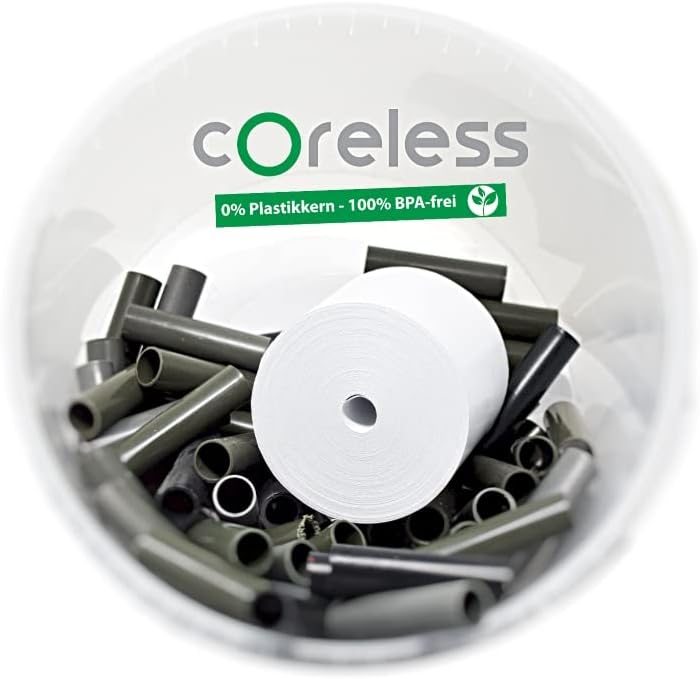 coreless - 45 Thermorollen 80mm x 80mm x 12mm ohne Plastikkern - Rolle aus Thermopapier 80mm x 80mm