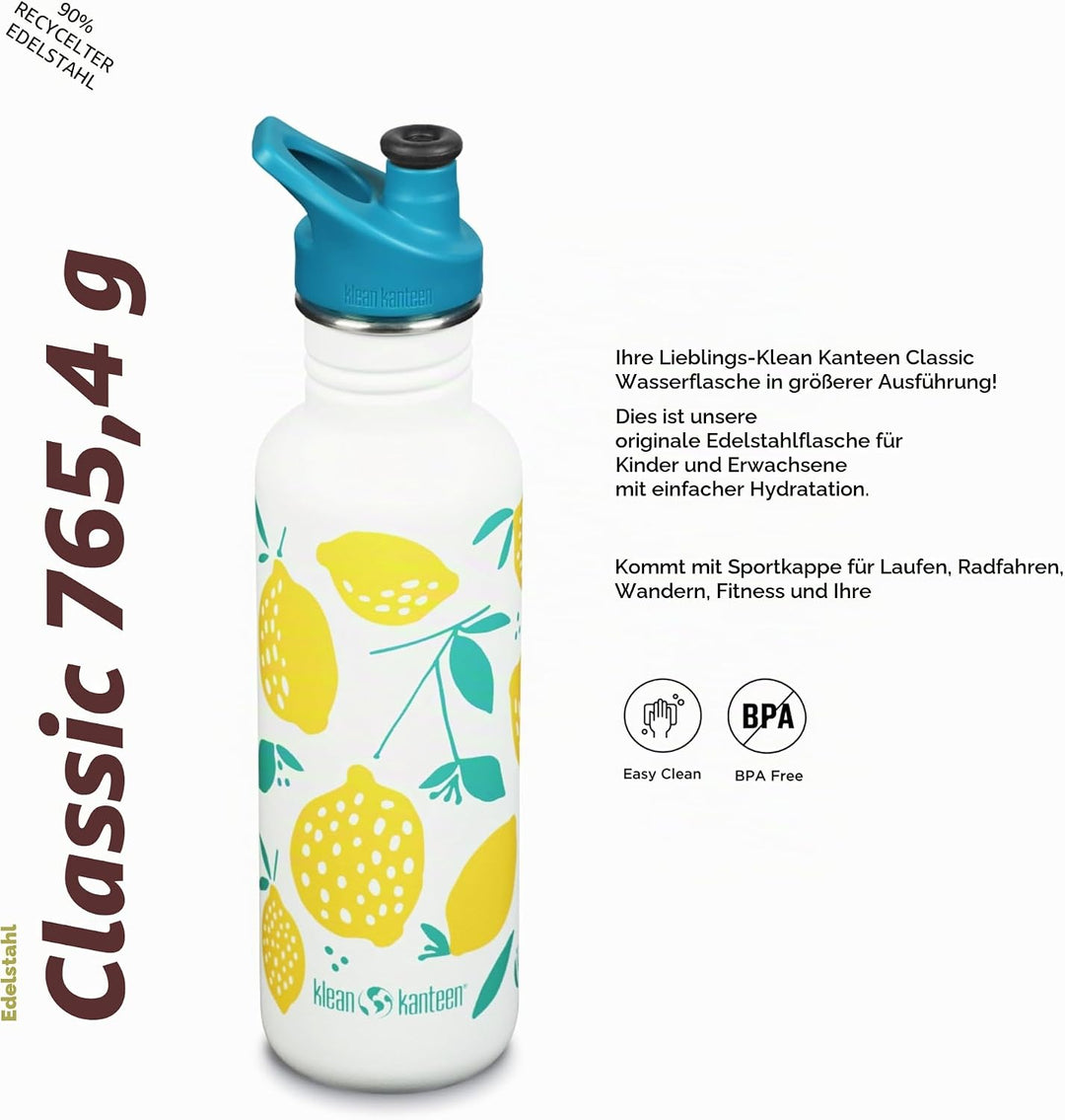 Klean Kanteen Unisex – Erwachsene Klean Kanteen-1008929 Flasche, Lemons, One Size Einheitsgrösse Lem