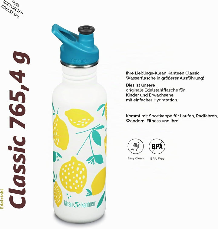 Klean Kanteen Unisex – Erwachsene Klean Kanteen-1008929 Flasche, Lemons, One Size Einheitsgrösse Lem