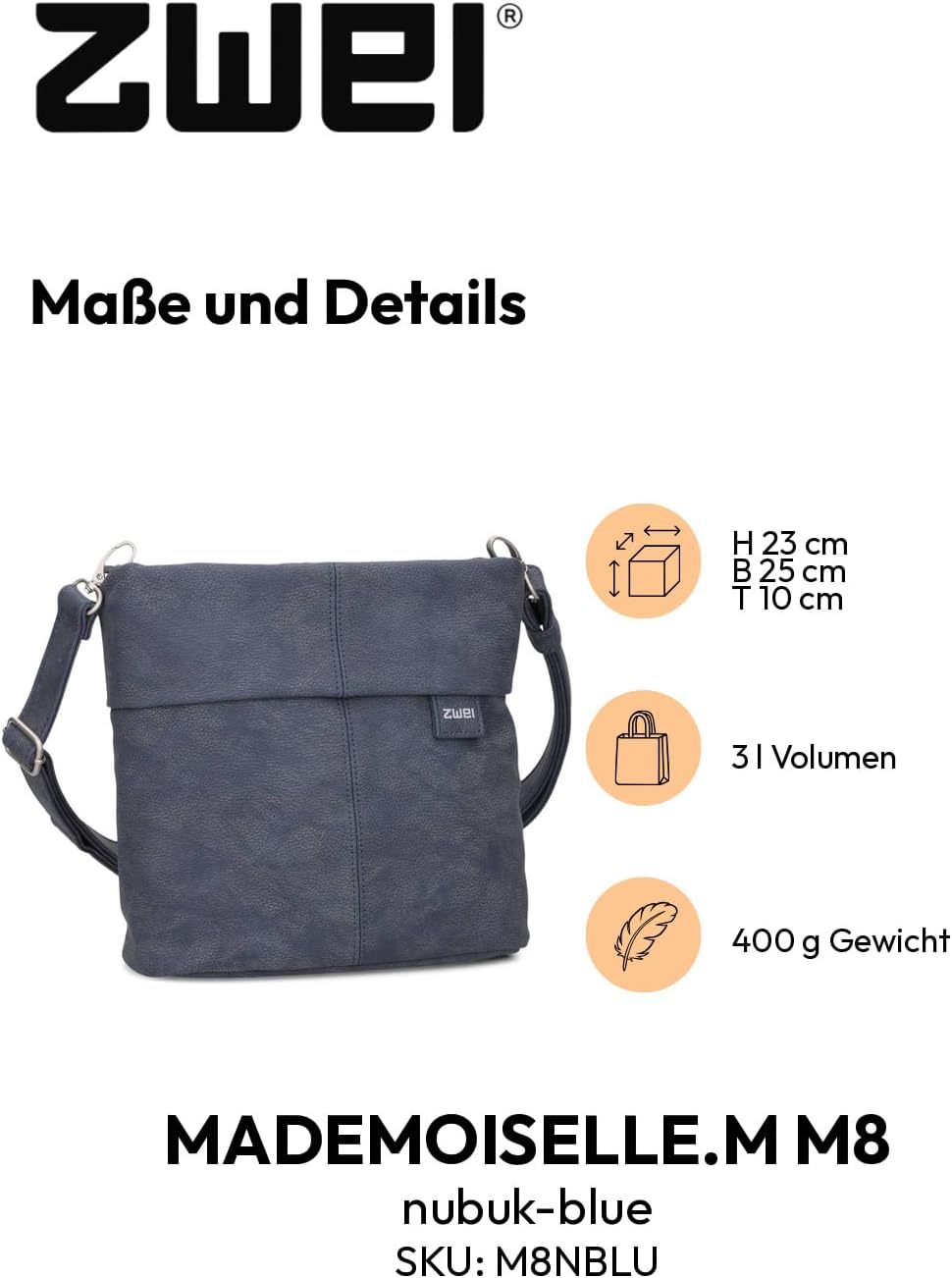 Zwei M8 Umhaengetasche Nubuk-blue, Nubuk-blue