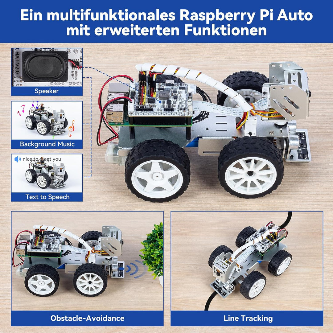 Picar-X AI Video Robot Car Kit für Raspberry Pi 5/4/3B+/3B, ChatGPT-4o Enabled mit Sprachsteuerung &