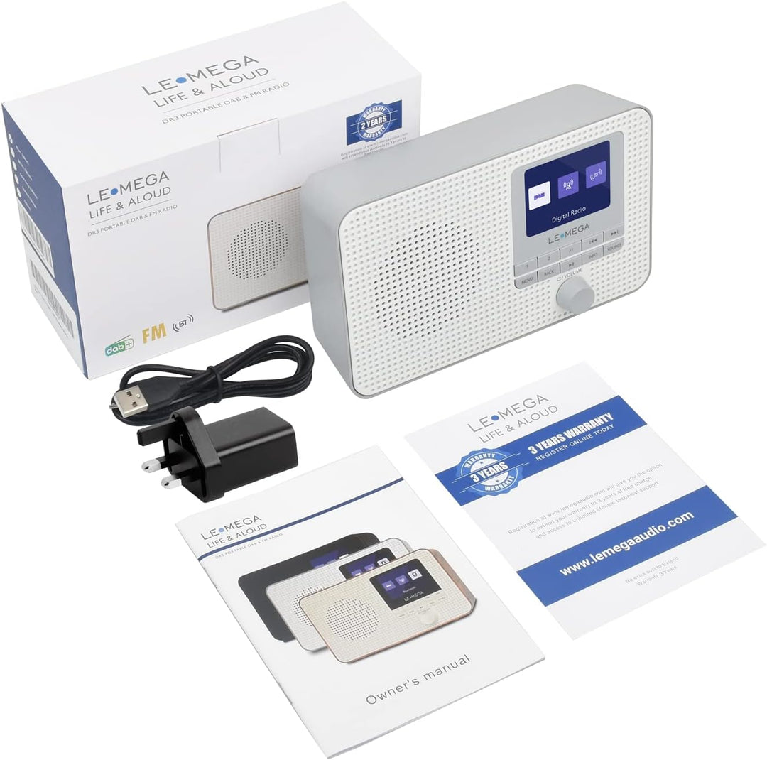 LEMEGA DR3 Tragbares DAB Plus/FM Digitalradio Batteriebetrieben,Radio Büro DAB Bluetooth, Kopfhörera