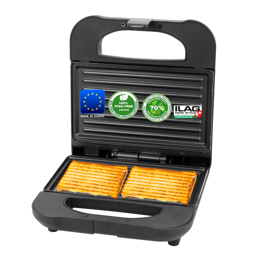 Emerio Sandwichmaker Paninigrill | MADE IN EUROPE | BPA- & PFAS-freie Antihaftbeschichtung von ILAG