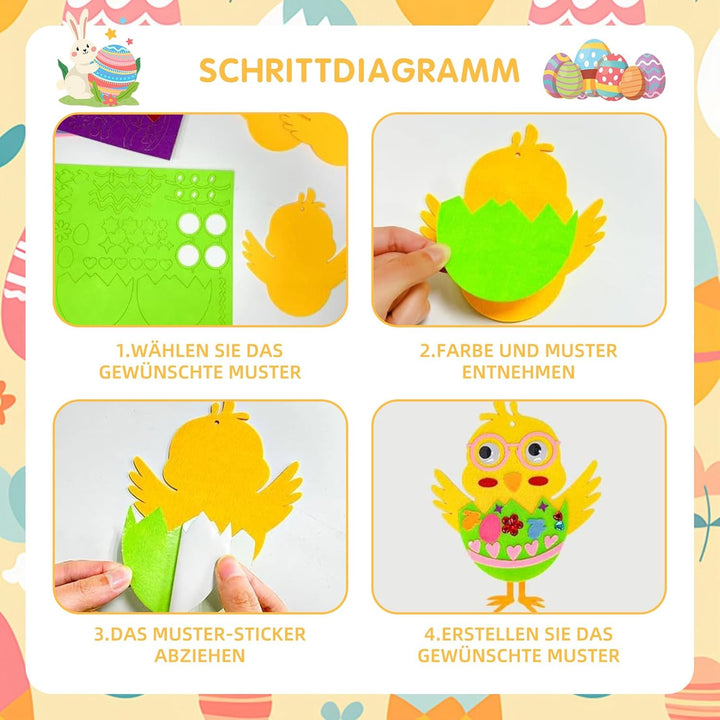 PIujsym 12 Stück Bastelset Ostern Kinder Filz Küken - Oster Bastelset DIY Anhänger zum Aufhängen & D