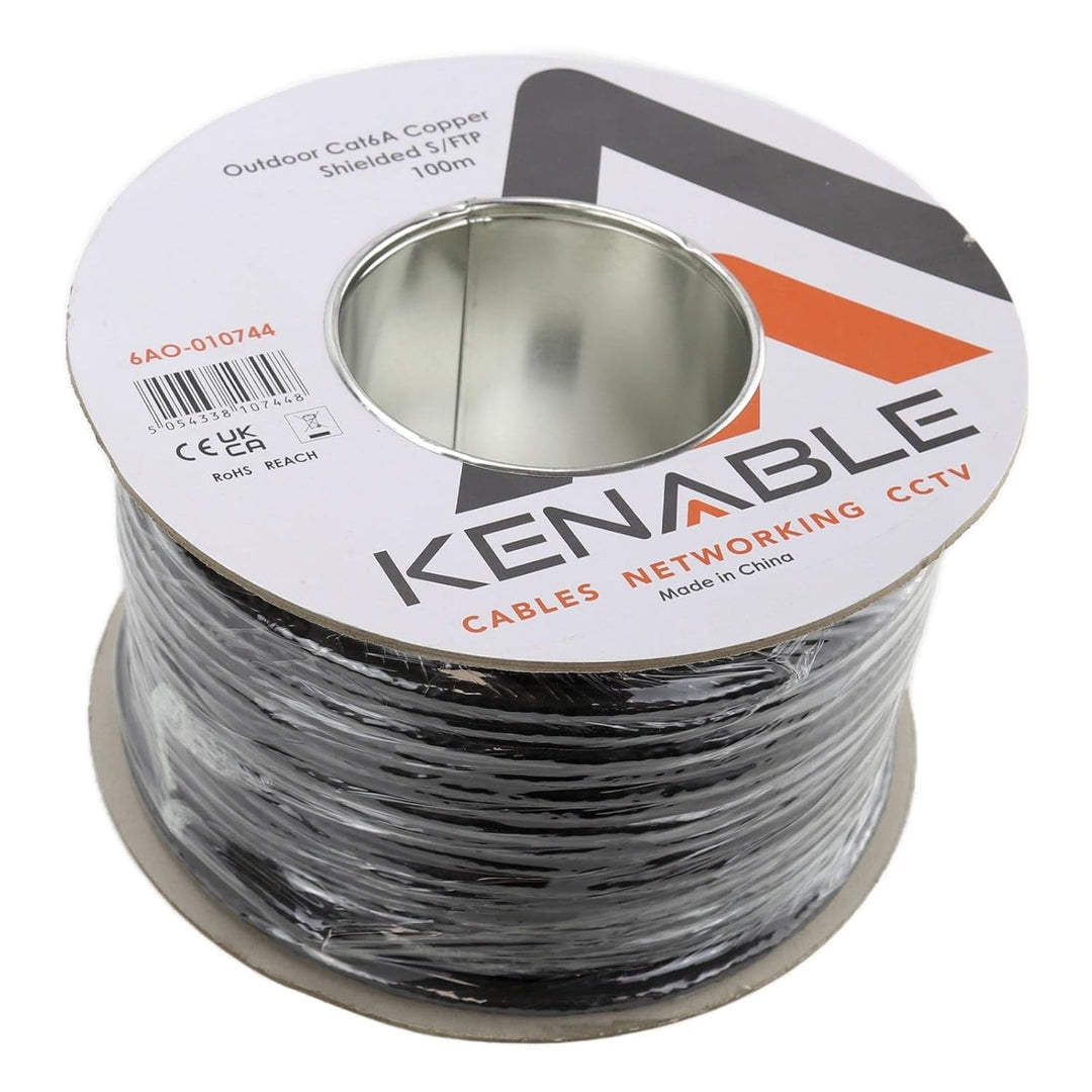 kenable Aussen Abgeschirmtes CAT6A Aussen Verwendung Kupfer Ethernet Kabel SF/FTP Kabelrolle 100 m [