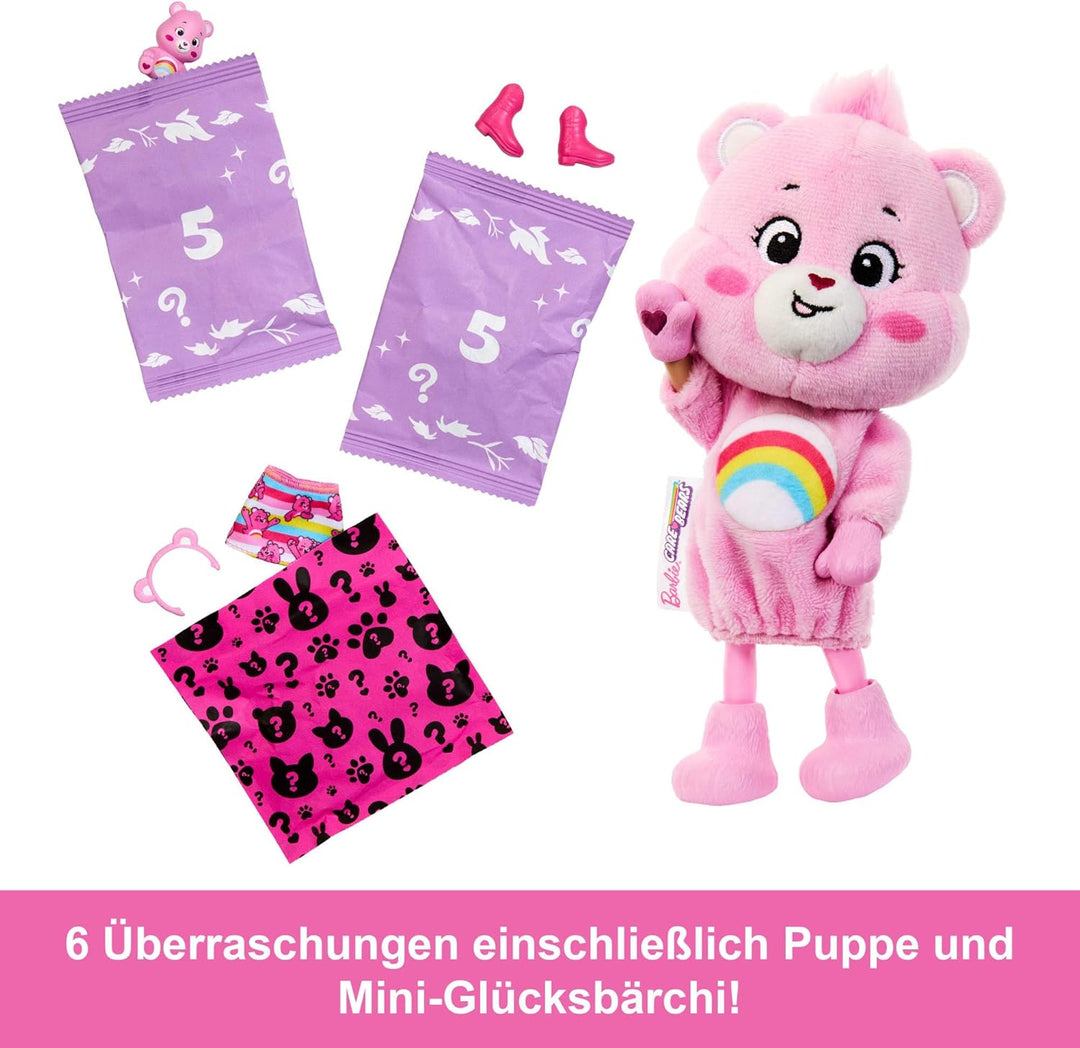 Barbie Cutie Reveal Chelsea-Puppe und Accessoires, Glücksbärchis-Reihe, kleine Puppe mit Plüschkostü