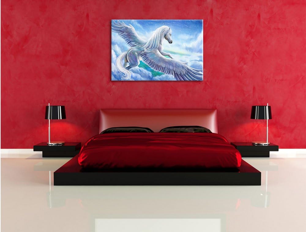 Pixxprint Pegasus fliegt über den Wolken Kunst Buntstift Effekt, Format: 100x70 auf Leinwand, 100x70