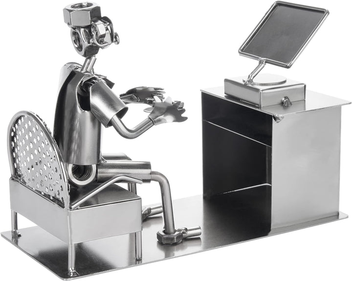 BRUBAKER Schraubenmännchen Gamer mit Controller - Zocker Eisenfigur Metallmännchen - Handarbeit Meta