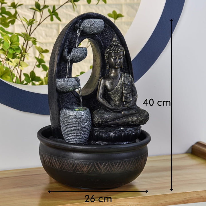 Zen'Light - Zimmerbrunnen Buddha Harmonie - Wasserbrunnen mit geräuschloser Pumpe - LED-Brunnen mit