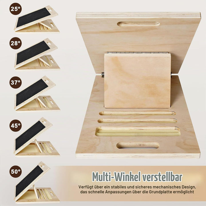 2-in-1 Schrägbrett aus Holz und Balance Board, Verstellbares Wadendehner Slant Board, Rutschfestes B
