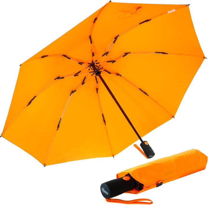 iX-brella Reverse umgekehrt öffnender Fiberglas-Taschenschirm mit farbigen Speichen - neon-orange, N