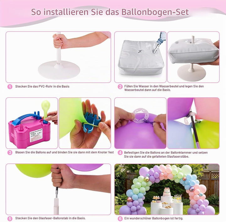 PlusFive Ballonbogen mit Luftpumpe Elektrisch 600W, 2,7M Verstellbarer Luftballon Bogen &amp; Luftballon