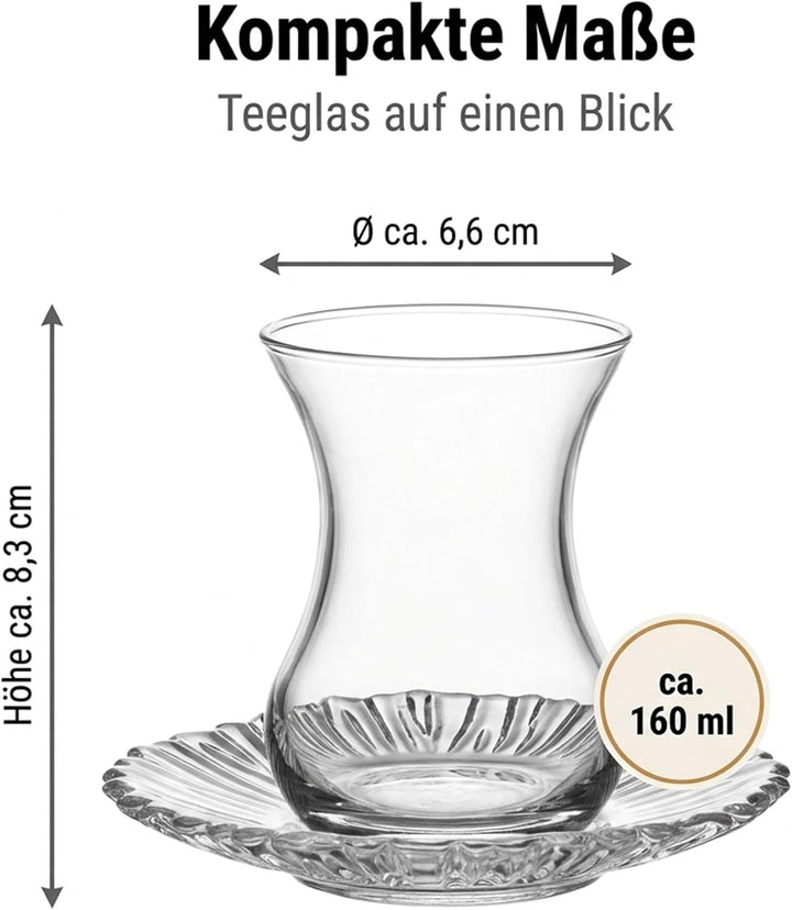 by Pasabahce Aurora Teegläser 160 ml, 12er Set, Tee Gläser aus Kristallglas, spülmaschinengeeignet A