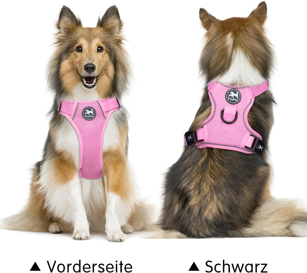 PoyPet Reflektierendes, weiches, atmungsaktives Hundegeschirr aus Mesh, erstickungsfreie, doppelt ge