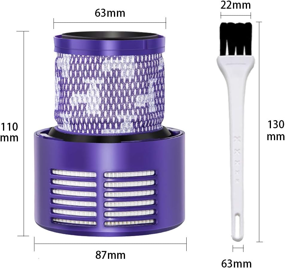 Queta Abwaschbarer Ersatzfilter für Dyson Staubsauger V10 SV12, mit Reinigungsbürste, Ersatzfilter f