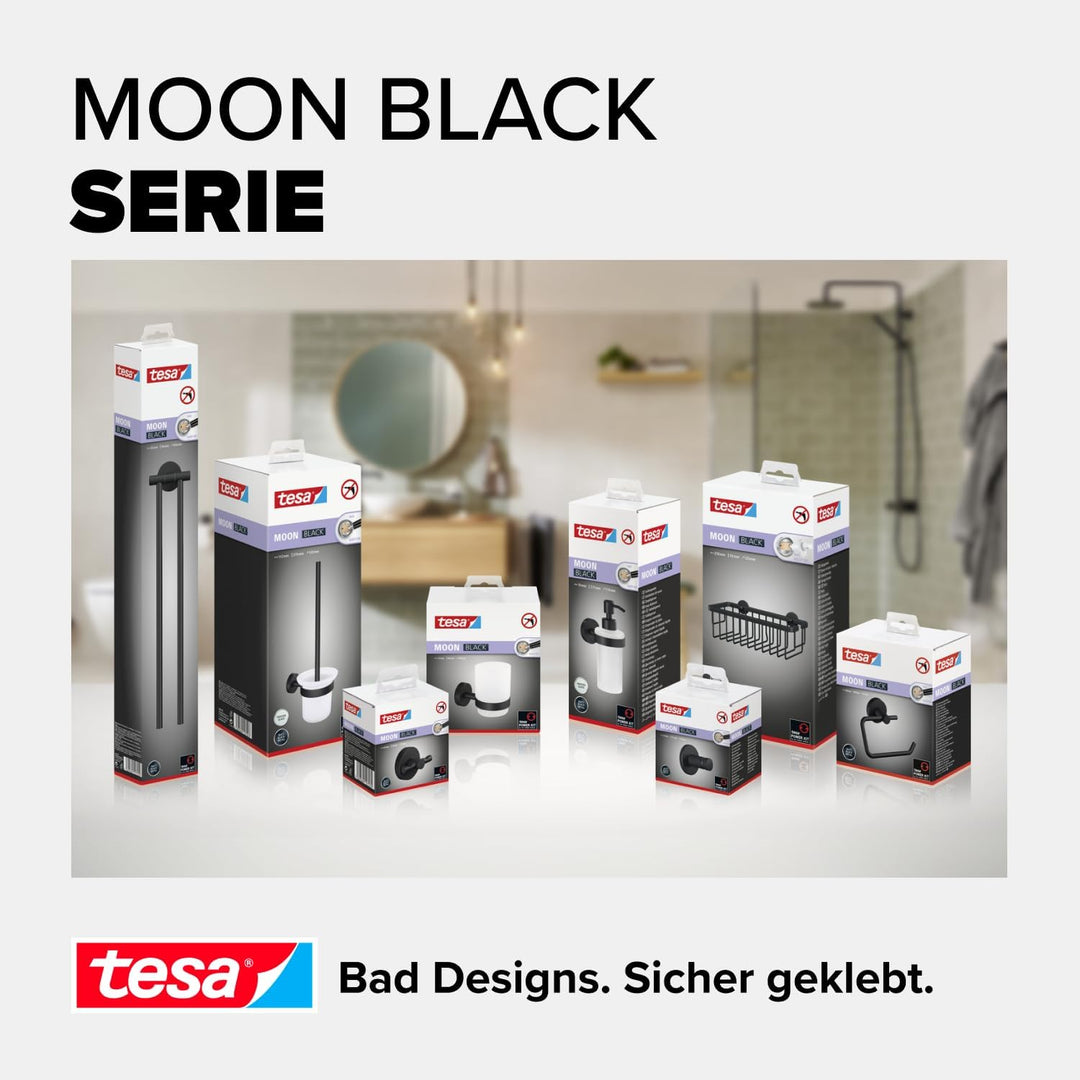 tesa MOON BLACK WC-Garnitur, Set mit Halter &amp; WC-Bürste, matt schwarz, satiniertes Glas - für Bäder