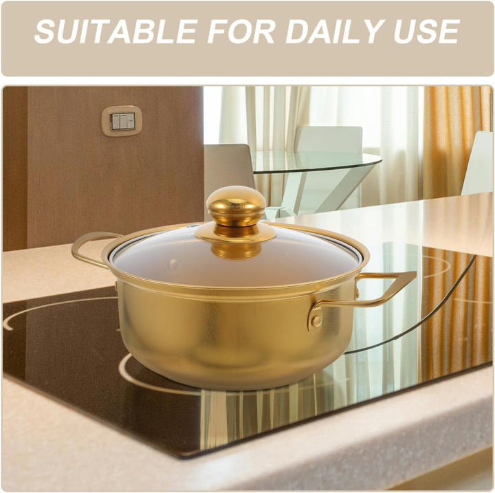 BESTYASH Induktionsgeeigneter Edelstahl Ramen Topf Mit Glasdeckel Goldene Kleine Kochpfanne Doppelte