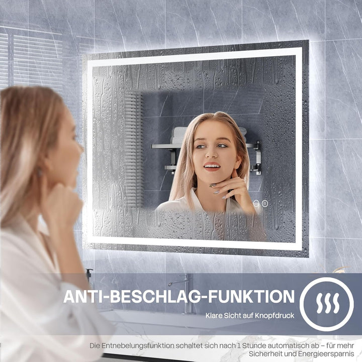 HySail Badspiegel mit Beleuchtung, 5mm Hochauflösender Silber-Spiegel, 3 Farbtemperaturen & Dimmbare