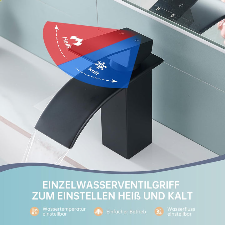 Fransiton Wasserhahn Bad, Wasserfall Waschtischarmatur für Badezimmer, Einhebel-Mischbatterie für Ka