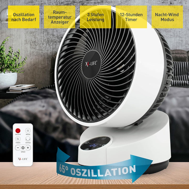 X4-LIFE Fan Pinguin Deluxe mit Touch-Display und Fernbedienung - 90° Neigung - Stromsparender Ventil