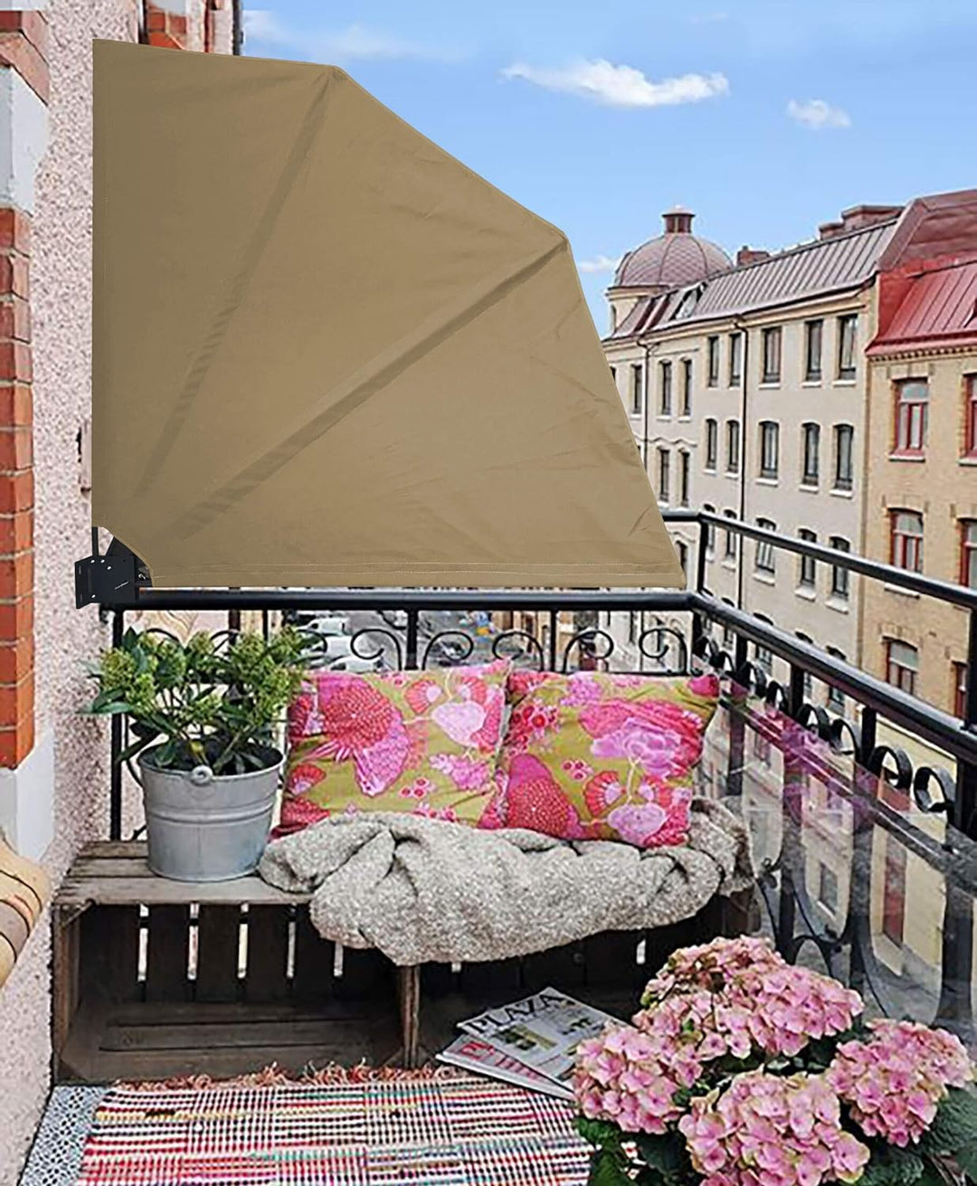 QUICK STAR 2 Stück Sichtschutz Fächer 115 x 115 cm BEIGE RAL 1001 Easy Mount Wandplatte Blickdicht B