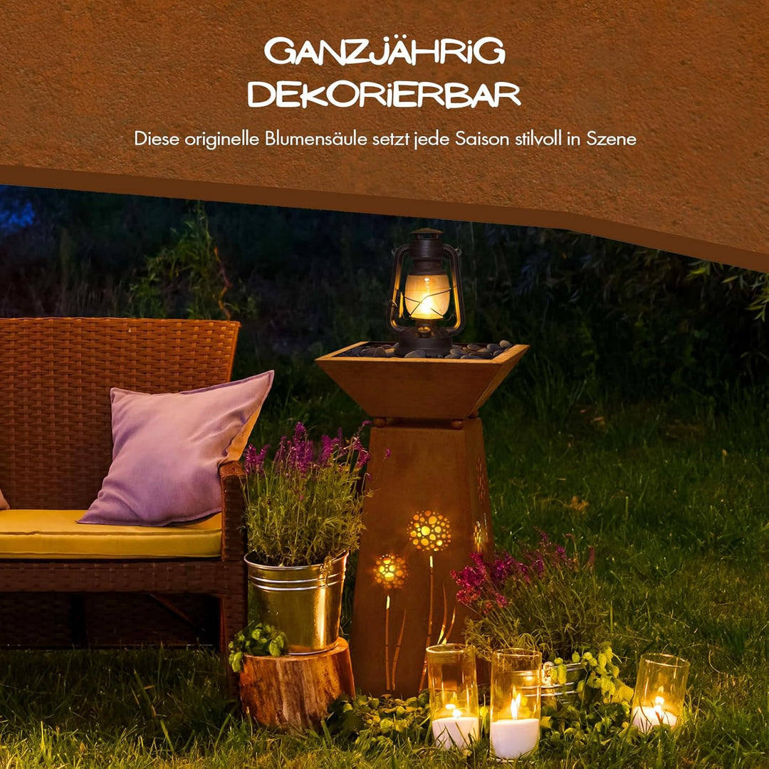 Rostikal Blumensäule 72 cm Pflanzschale Gartendeko Vintage Deko Pflanzsäule mit Schale Gartendeko Ro