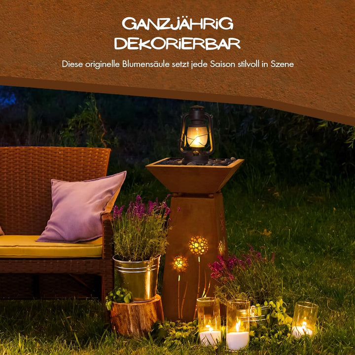 Rostikal Blumensäule 72 cm Pflanzschale Gartendeko Vintage Deko Pflanzsäule mit Schale Gartendeko Ro