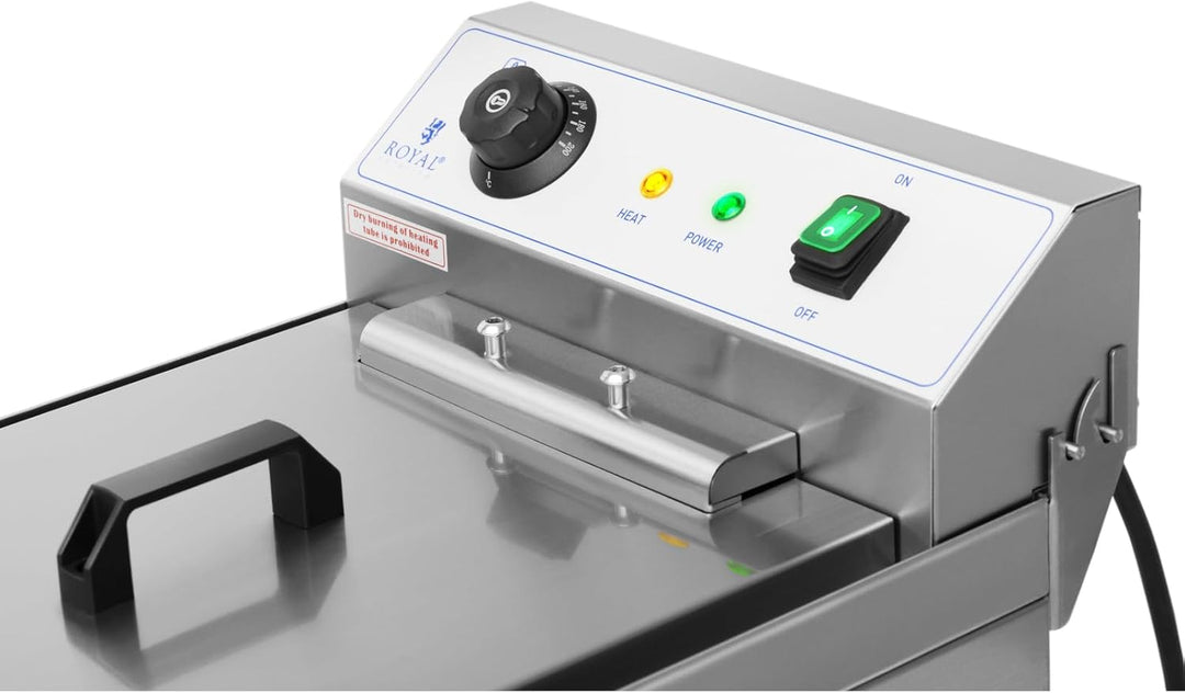 Royal Catering Kommerzielle Fritteuse Kapazität 16 l 6000 W 400 V 50-200 °C Kaltzone Ablasshahn auto