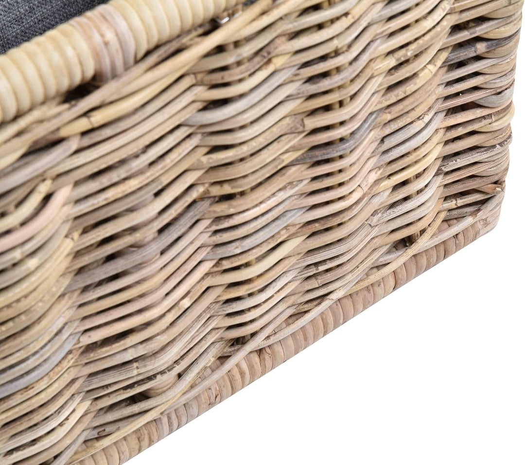 Holz Tragekorb mit Griffen Holzkorb mit Inlett Aufbewahrung Rattan Korb mit Henkel (Grau Natur, Klei