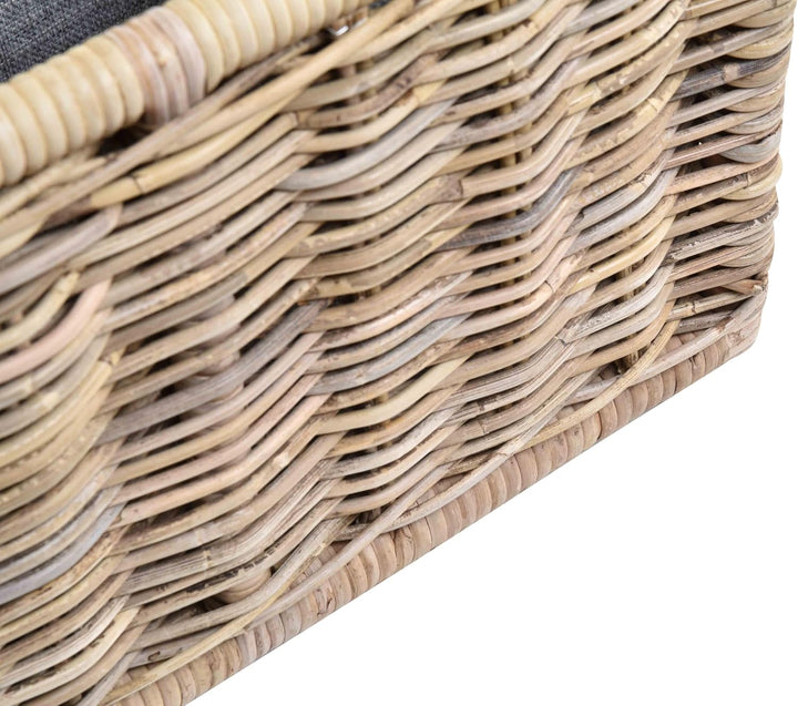 Holz Tragekorb mit Griffen Holzkorb mit Inlett Aufbewahrung Rattan Korb mit Henkel (Grau Natur, Klei