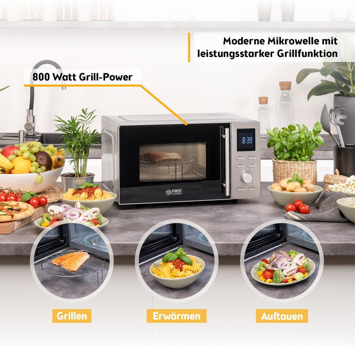 TZS First Austria 2-in-1 Mikrowelle mit Grill, 700W, 900W Grill, digital, 20L Kapazität, LED-Display