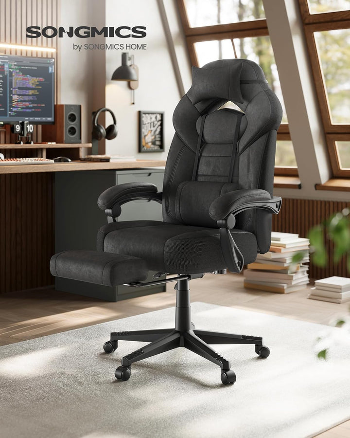 SONGMICS Gaming-Stuhl, Bürostuhl, Computerstuhl, ergonomisches Design, mit Fussstütze, verstellbares