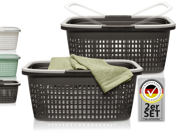 Hausfelder Wäschekorb, 2er Set, 58x37x25cm, Anthrazit | Kunststoff, 2er Set, 58x37x25cm, mit Henkel,