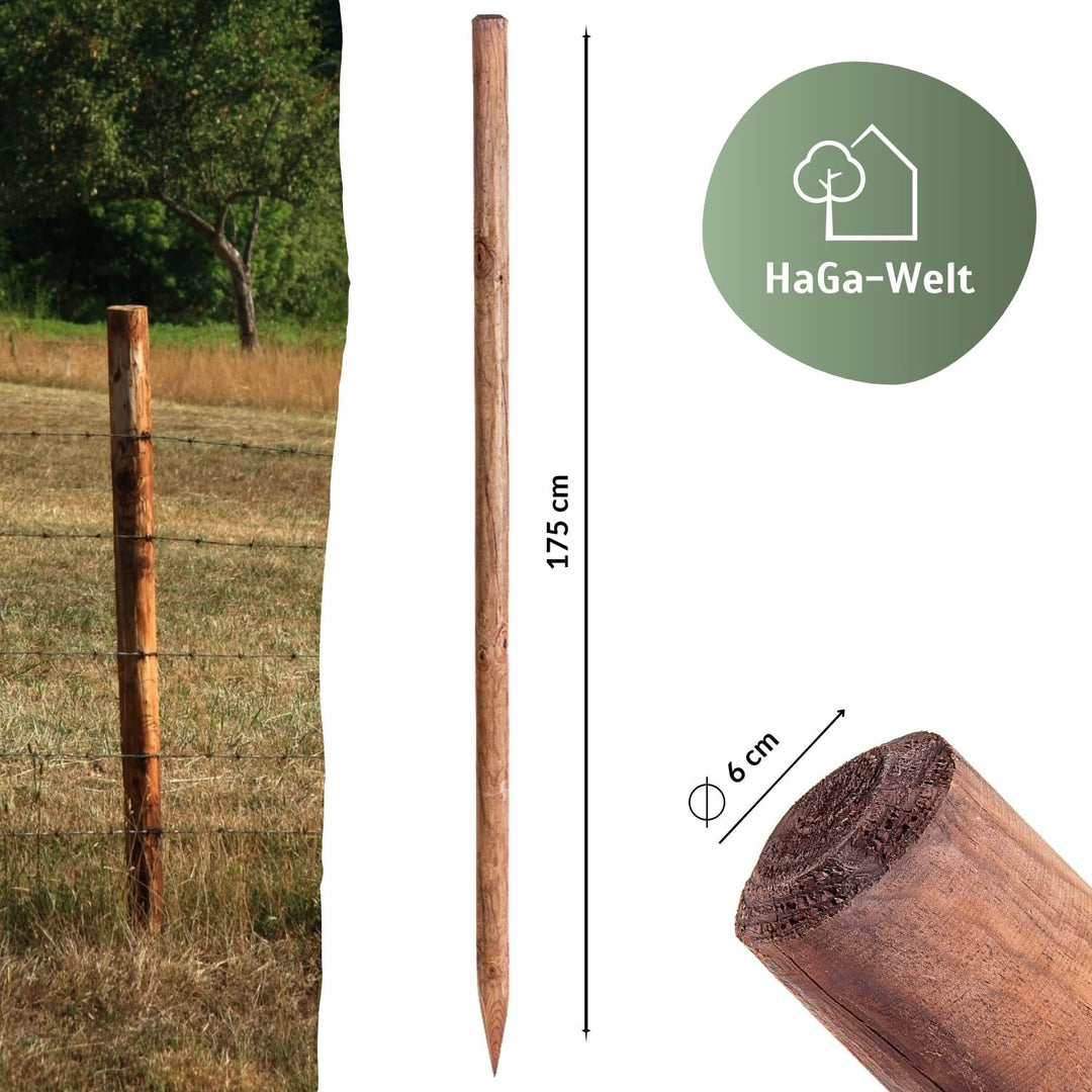 HaGa® Holzpfahl Baumpfahl Pfahl Zaunpfahl 6cmØ x 175cm Höhe aus Kiefer 10 St. - 175cm - Zaunbau - wi