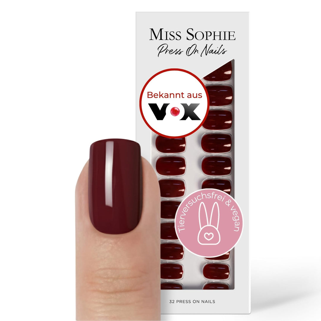Original Miss Sophie Press On Nails | 32 Stück | Burgundy | Short Square | Für Fingernägel 1 stück (
