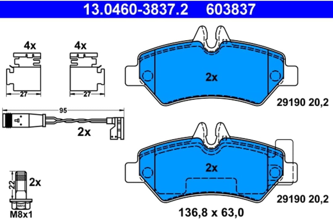 ATE Original Bremsbeläge - Belagsatz - für Scheibenbremse - 13.0460-3837.2 - ECE-R90 Strassenzulassu
