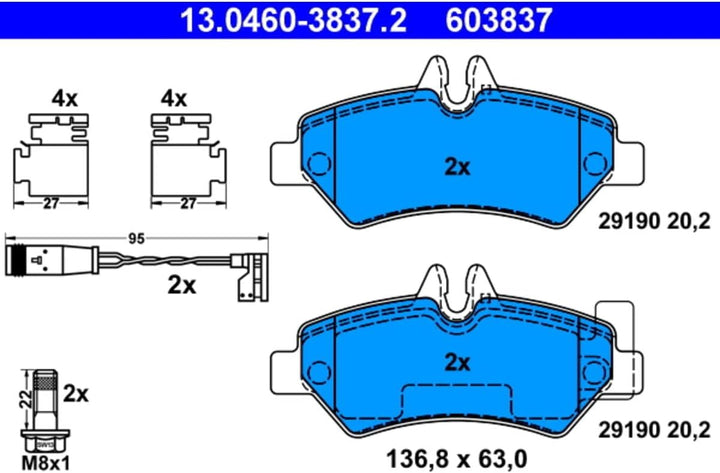 ATE Original Bremsbeläge - Belagsatz - für Scheibenbremse - 13.0460-3837.2 - ECE-R90 Strassenzulassu
