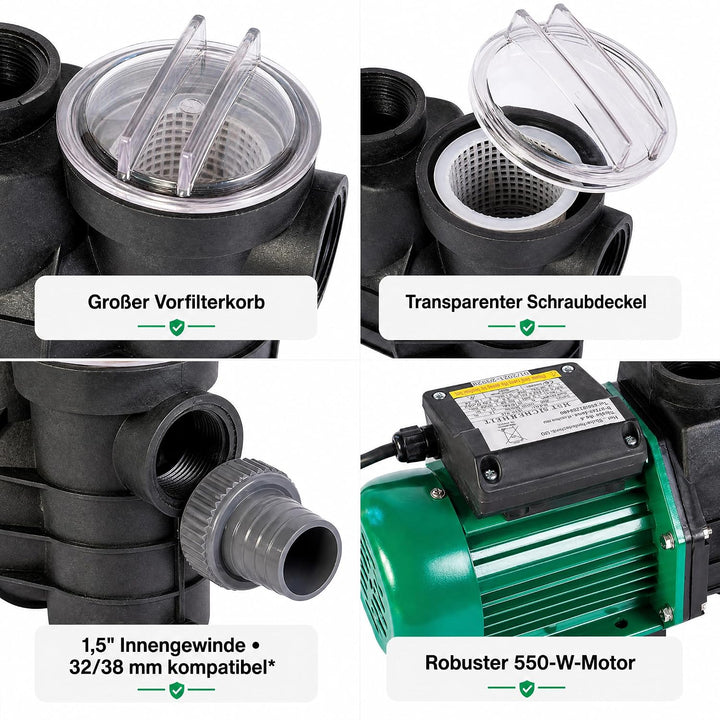 HST Leis Poolpumpe 12m3, 12000 Liter/Std, 550 W I Erweiterbare Filterpumpe mit geringer Energieaufna