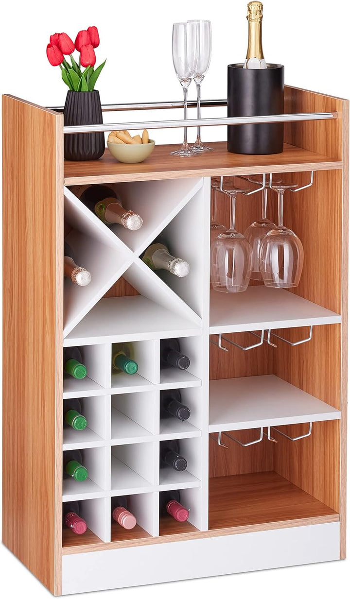 Relaxdays Weinregal mit Glashalter, 22 Flaschen, freistehend, Wein und Sekt, Hausbar HxBxT: 96 x 63