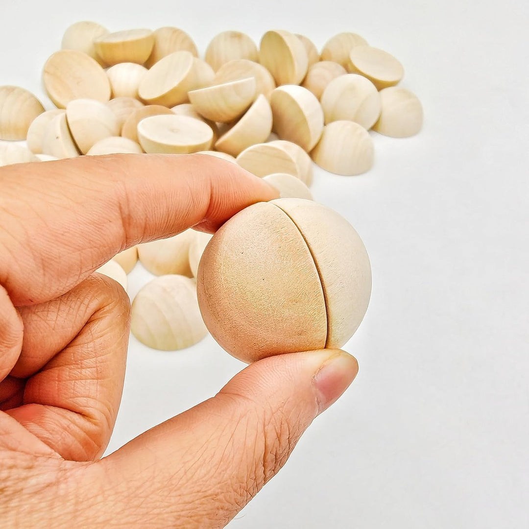 50 Stück halbe Holzperlen 35mm Naturbelassene unbehandelte Holzhalbkugeln Runde gespaltene Holzkugel