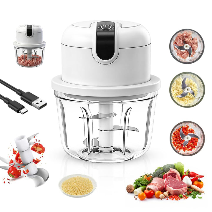 Zwiebel Zerkleinerer Elektrisch Mini, 350ml Zwiebelschneider Elektrisch USB Aufladung Kabelloser Kle