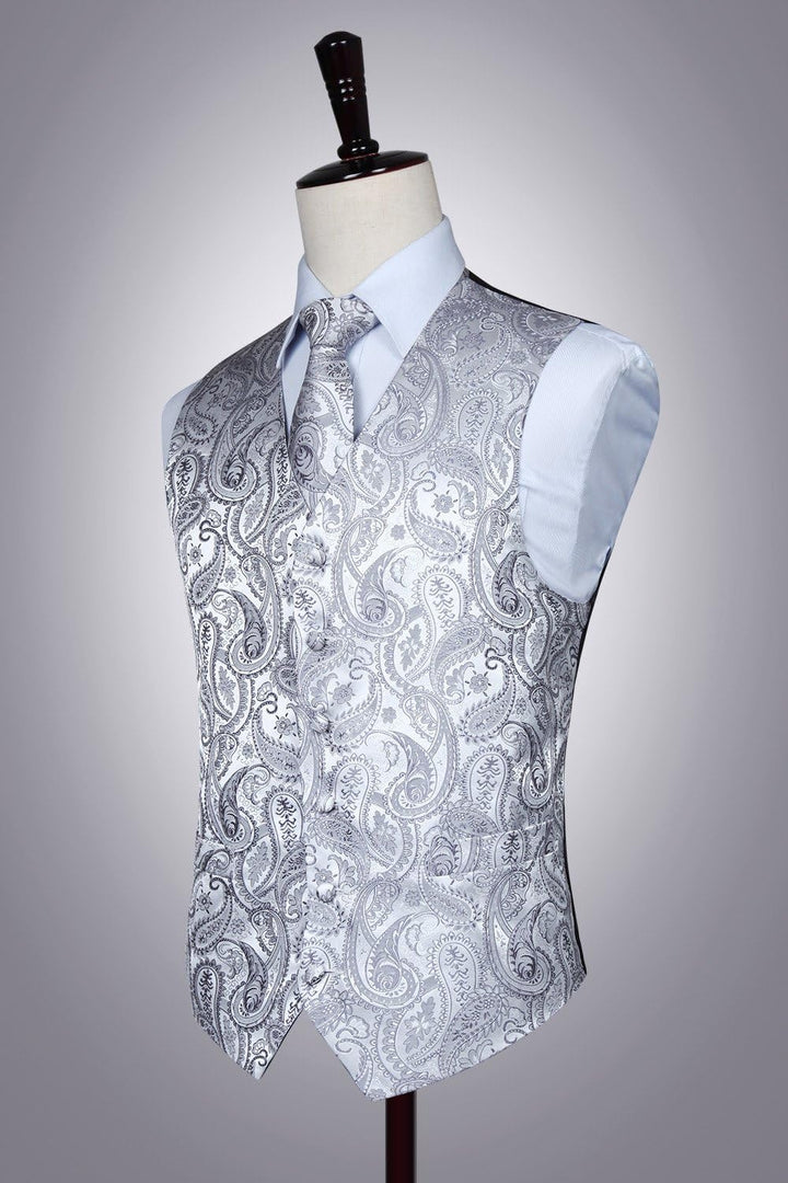 HISDERN Herren FLoral Hochzeit Weste Krawatte Einstecktuch Taschentuch Jacquard Weste Anzug Set XS G
