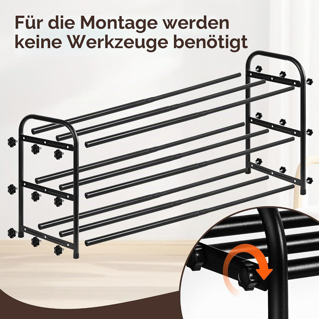 Schuhregal Platzsparend 3 Ebenen, Ausziehbar Schuhregal Metall (45-85cm), Starker Tragfähigkeit &amp; Ei