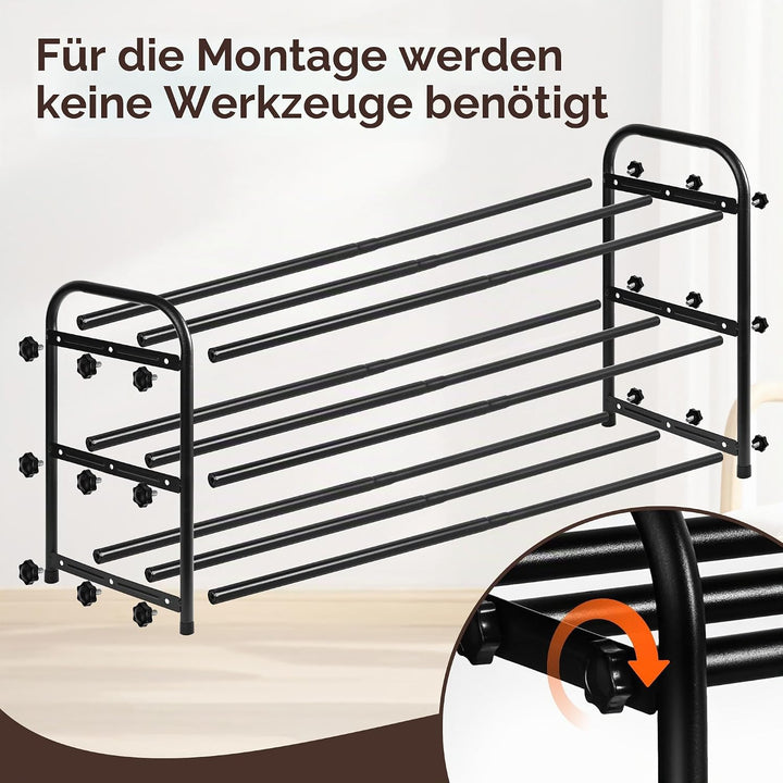 Schuhregal Platzsparend 3 Ebenen, Ausziehbar Schuhregal Metall (45-85cm), Starker Tragfähigkeit &amp; Ei