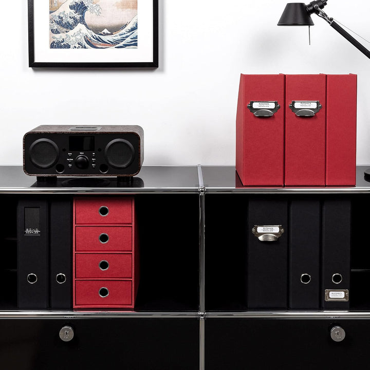 Rössler 1524452364 - S.O.H.O. 4er Schubladenbox für DIN A5, mit Griffloch, Rot, 250 x 175 x 320 mm,