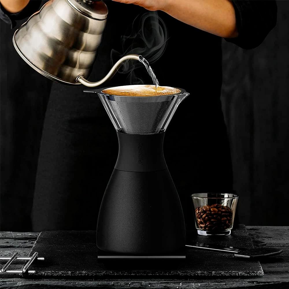asobu Kaffeekocher, isoliert, ca. 90 ml, Schwarz Doppelwandiges Vakuum, Edelstahlfilter, hält bis zu
