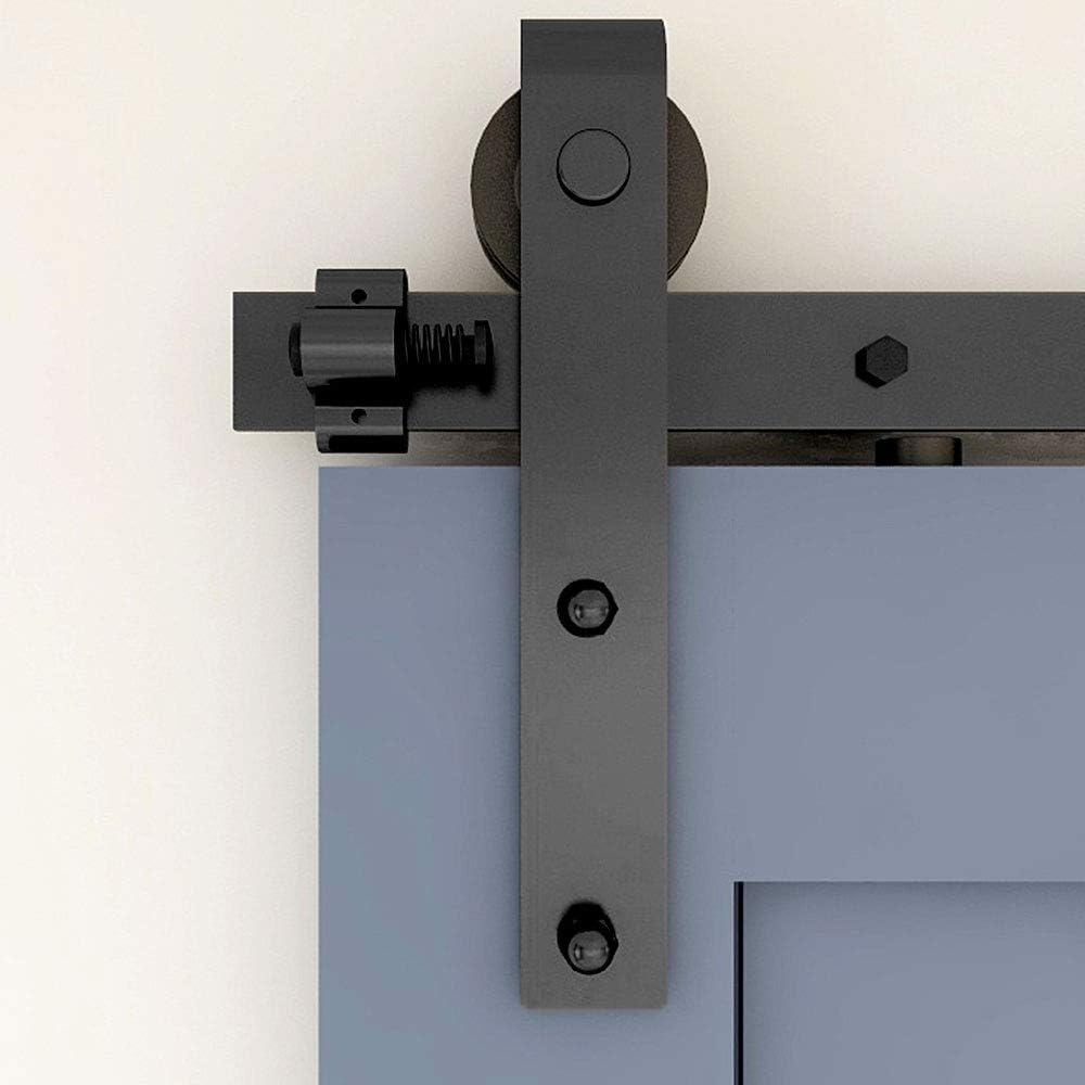 TSMST 274CM Schiebetürbeschlag Set, Schwarzes Schienenset passend für eine einzelne Holztür, J-Form