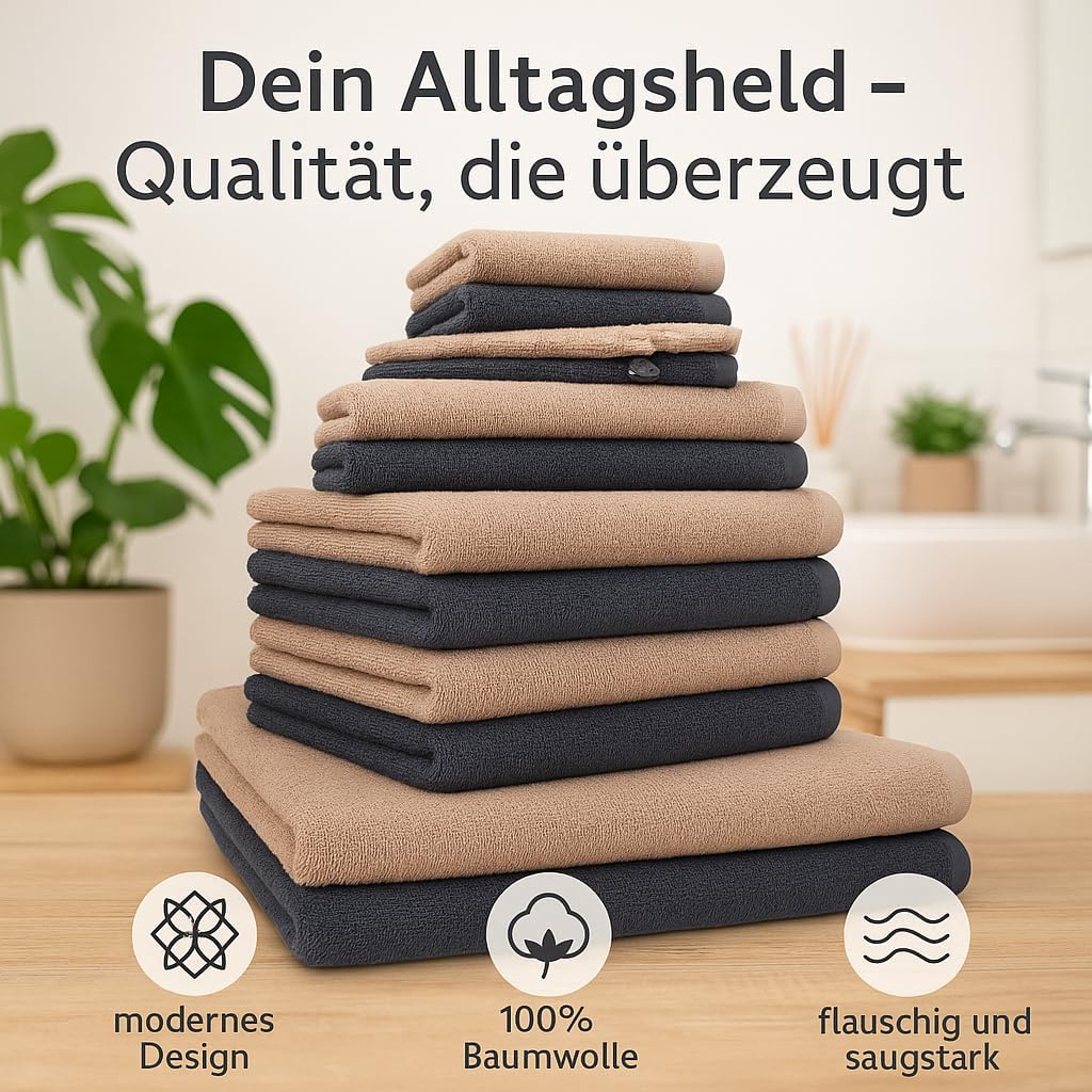 Betz 12 TLG. Handtuch Set Berlin 100% Baumwolle 2 Liegetücher 4 Handtücher 2 Gästetücher 2 Seiflappe